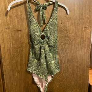 Zara Size M bodysuit/bathing suit, knit low back keyhole halter RUNS SMALL
